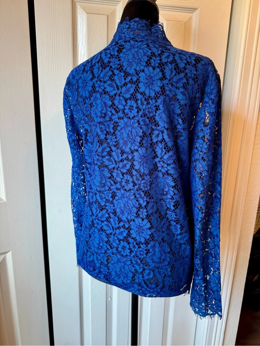 J. Crew Lace High-Neck Blouse with Shoulder Ribbon Detail